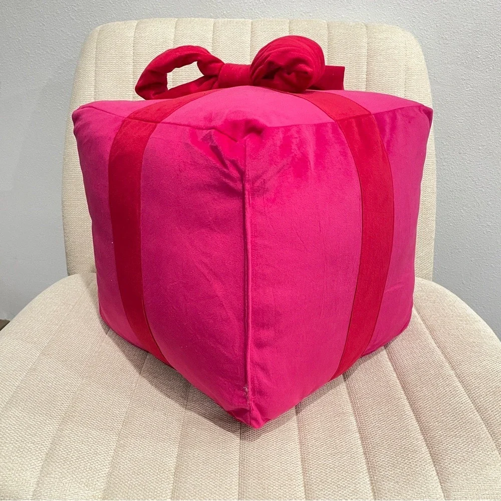 Juicy‎ Couture Hot Pink Velvet Gift Box Decorative Pillow Ribbon Bow Embroidered